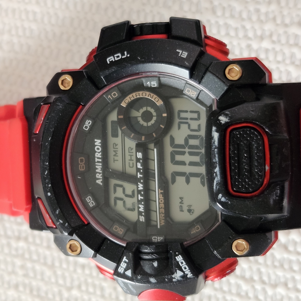 Armitron Black and Red Chronograph Watch With New Battery